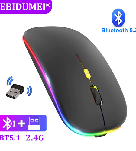 Bluetooth Mouse 2.4Ghz Wireless Mouse Mice Rechargeable Mouse Silent Mouse LED Backlit USB Gaming Mouse 1600DPI for PC Laptop