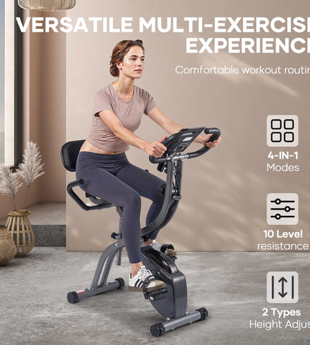 3In1 Folding Exercise Bike with 10 Levels of Adjustable Resistance Indoor Cycling Magnetic Upright Bike Stationary Exercise Bike Perfect for Home Use