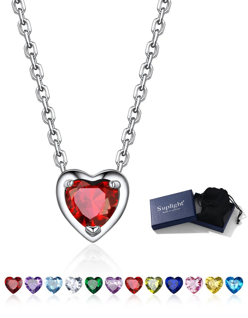 Load image into Gallery viewer, Silver Necklace 925 Sterling Silver Birthstone Love Heart Necklace Valentine'S Day Gift for Her
