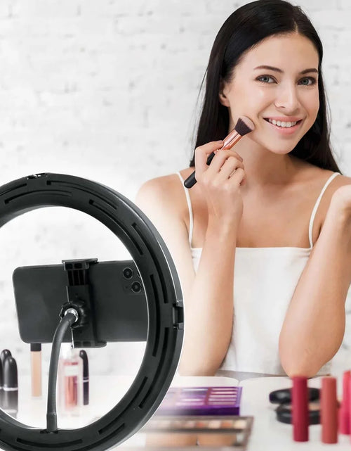 Load image into Gallery viewer, 8” Selfie Ring Light Studio with Tripod Stand and Phone Holder – 8” LED Ring Light, 51” Extendable Tripod, 360º Tripod Ball Head, 3 White Modes, 10 Bright Levels, Wireless Remote
