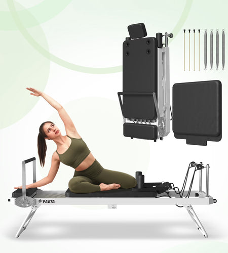 Foldable Pilates Reformer, Pilates Machine for Home Use, with Dual Resistance- Springs and Cords, Pilates Equipment for Home Workouts with Jump Board, up to 400 LBS