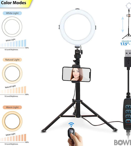 8” Selfie Ring Light Studio with Tripod Stand and Phone Holder – 8” LED Ring Light, 51” Extendable Tripod, 360º Tripod Ball Head, 3 White Modes, 10 Bright Levels, Wireless Remote