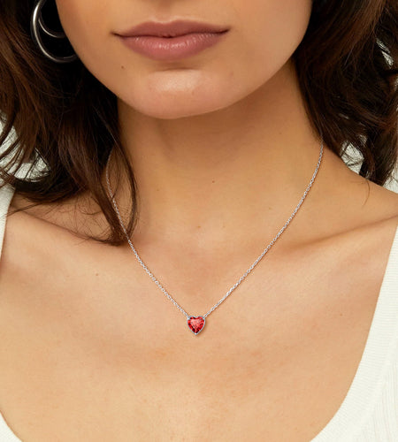 Silver Necklace 925 Sterling Silver Birthstone Love Heart Necklace Valentine'S Day Gift for Her