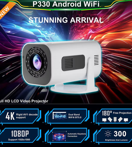 P330 Mini Projetor Android 11 300 ANSI 4K 8K 1080P Wifi6 BT5.0 Home Cinema Portable Projector